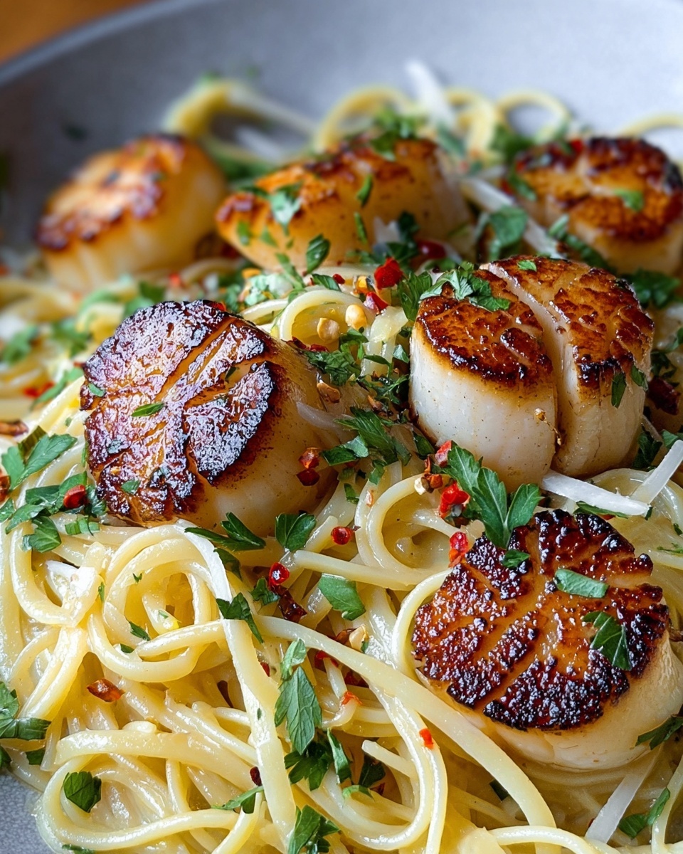 Creamy Tuscan Spaghetti with Jumbo Scallops Recipe - Recipe Image
